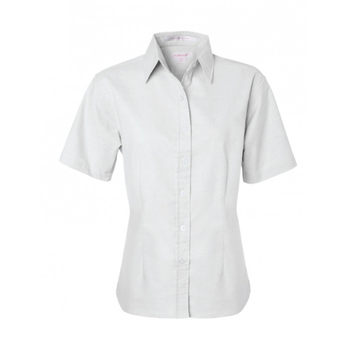 ESA-Short sleeve ladies white Oxford shirt with embroidery